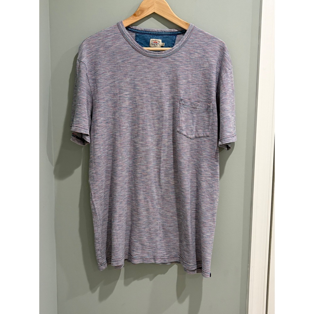 Faherty Mens Blue Red White Micro Stripe Cotton Pocket T-Shirt Size Large